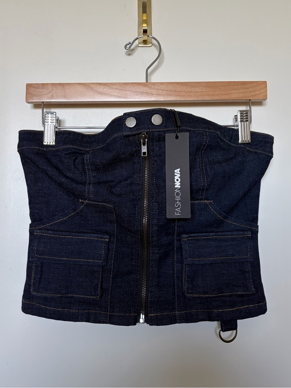 Fashion Nova Dark Wash Denim Strapless Corset Top